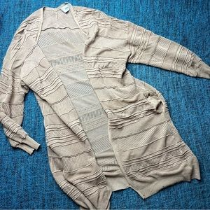 Azul by Moussy Lightweight Open Knit Long Cardigan in Light Tan One Size Sweater